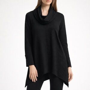 New York Laundry Black Cowl Neck Tunic Top Asymmetrical Hem Size M